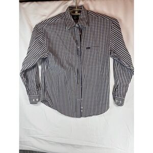 Faconnable Albert Goldberg Mens Gingham Check Cotton Button Down Shirt Navy Blue